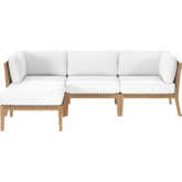 Clearwater Outdoor 4 Piece Sectional Sofa in Gray Teak & White Fabric