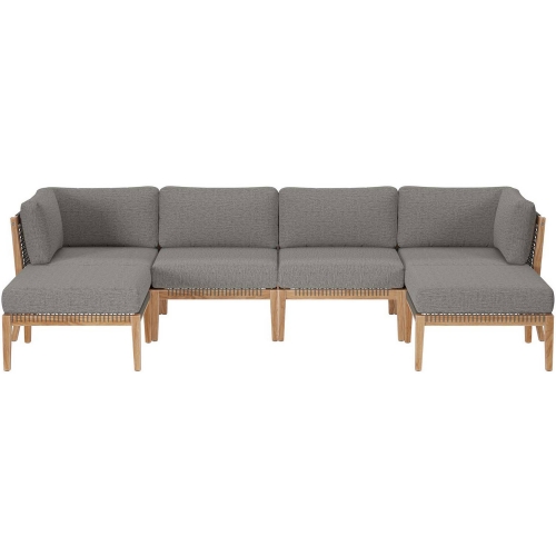 Clearwater Outdoor 6 Piece Sectional Sofa in Gray Teak & Graphite Fabric