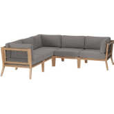 Clearwater Outdoor 5 Piece Sectional Sofa in Gray Teak & Graphite Fabric