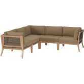 Clearwater Outdoor 5 Piece Sectional Sofa in Gray Teak & Light Brown Fabric