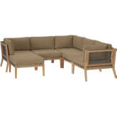 Clearwater Outdoor 6 Piece Sectional Sofa in Gray Teak & Light Brown Fabric