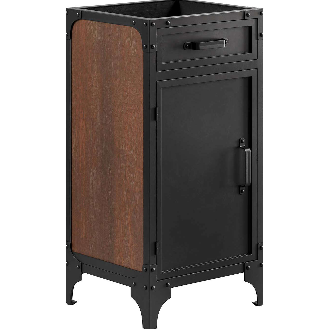 Steamforge 18" Bathroom Vanity Cabinet (Sink Not Included) in Walnut Finish & Black Metal