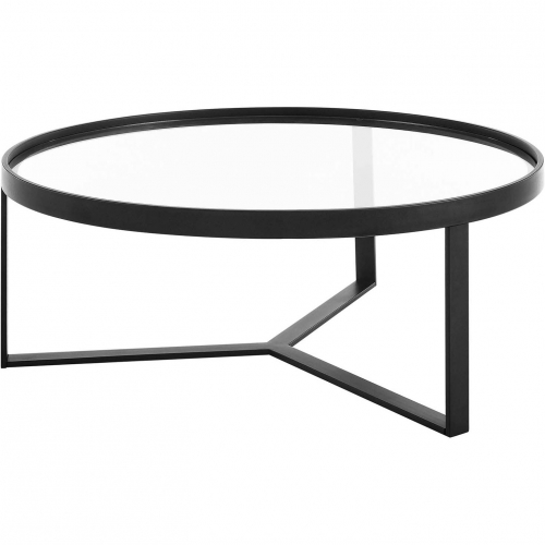 Relay Coffee Round Table in Black Stainless Steel & Glass