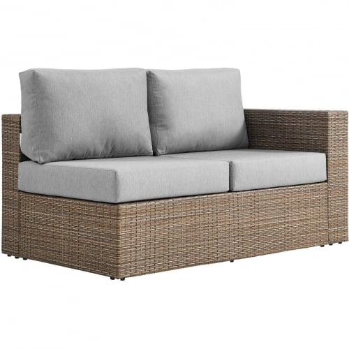 Convene Outdoor Right Arm Loveseat in Cappuccino PE Rattan & Gray Fabric