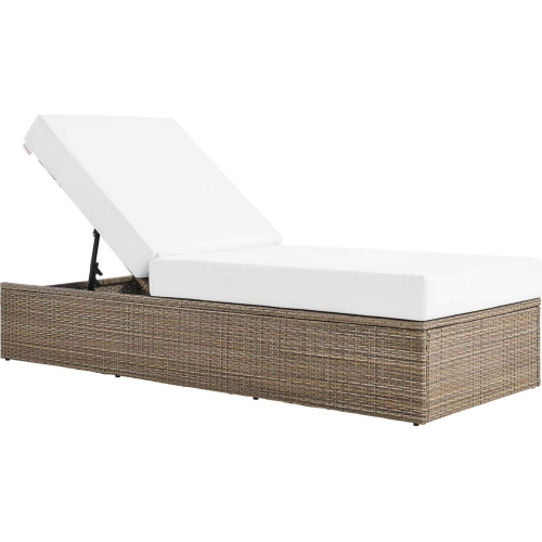 Convene Outdoor Chaise Lounge Chair in Cappuccino PE Rattan & White Fabric