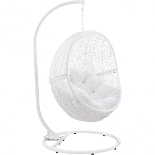 Encase Outdoor Swing Chair in White PE Rattan & White Fabric