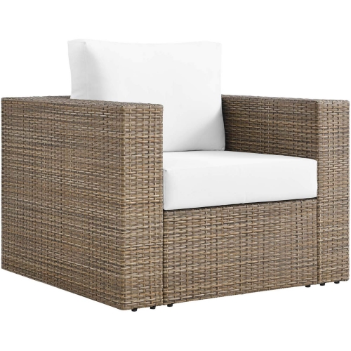 Convene Outdoor Accent Arm Chair in Cappuccino PE Rattan & White Fabric