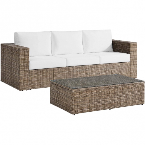 Convene Outdoor 2 Piece Sofa Set in Cappuccino PE Rattan & White Fabric