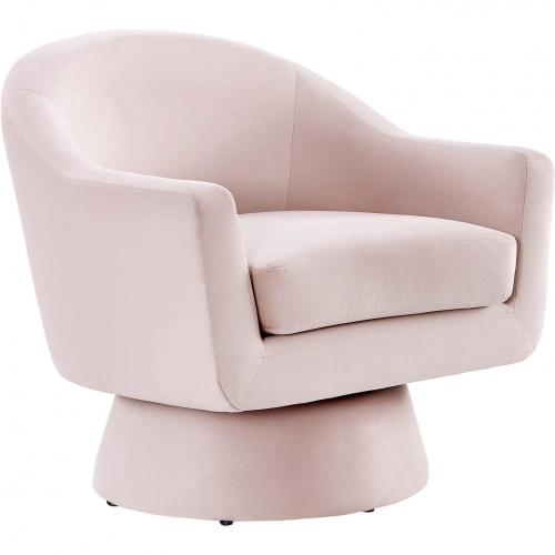 Astral Swivel Accent Chair in Pink Performance Velvet Fabric & Wood