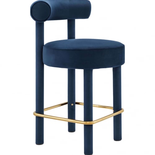 Toulouse Counter Stool in Midnight Blue Performance Velvet & Gold Metal