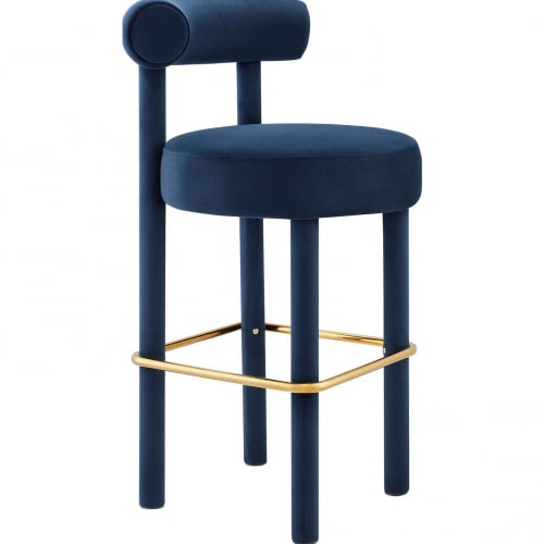 Toulouse Bar Stool in Midnight Blue Performance Velvet & Gold Metal