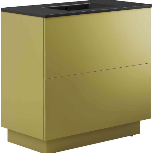 Quantum 36" Bathroom Vanity in Gold Finish & Black Ceramic