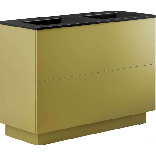 Quantum 48" Double Sink Bathroom Vanity in Gold Finish & Black Ceramic