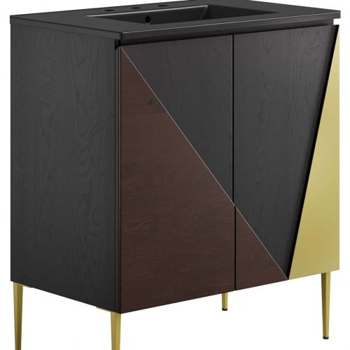 Alchemist 30" Bathroom Vanity in Black, Gold, Oak & Black Ceramic