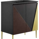 Alchemist 30" Bathroom Vanity in Black, Gold, Oak & Black Ceramic