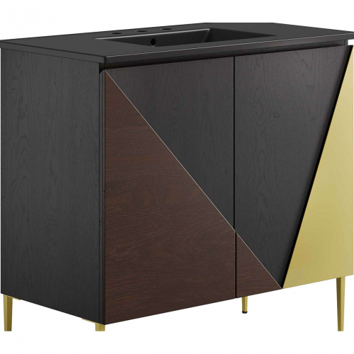 Alchemist 36" Bathroom Vanity in Black, Gold, Oak & Black Ceramic