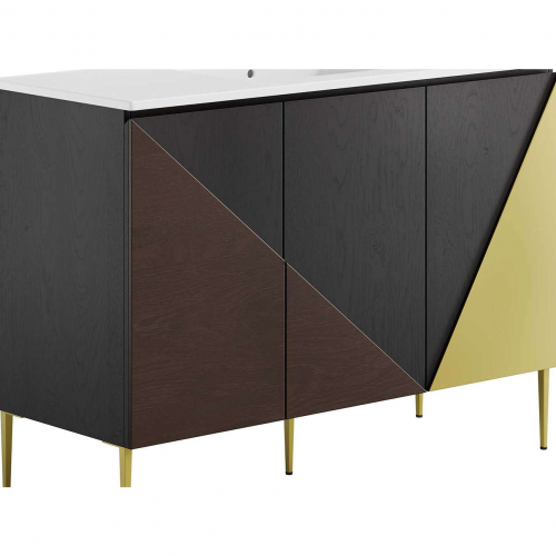 Alchemist 48" Single Sink Bathroom Vanity in Black, Gold, Oak & White Ceramic