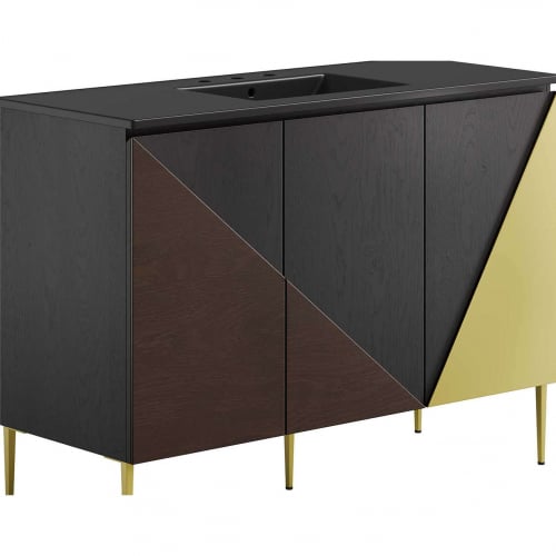 Alchemist 48" Single Sink Bathroom Vanity in Black, Gold, Oak & Black Ceramic