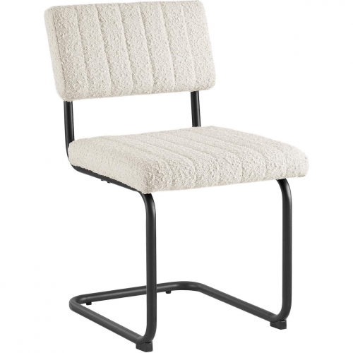 Parity Dining Chair in Black Metal & Channel Tufted Ivory Boucle Fabric (Set of 2)