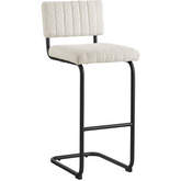 Parity Bar Stool in Black Metal & Channel Tufted Ivory Boucle Fabric (Set of 2)