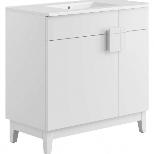 Miles 36" Bathroom Vanity in in White Finish & White Ceramic