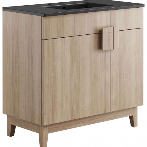 Miles 36" Bathroom Vanity in in Oak Finish & Black Ceramic