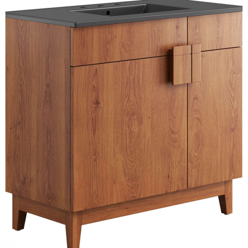 Miles 36" Bathroom Vanity in in Walnut Finish & Black Ceramic