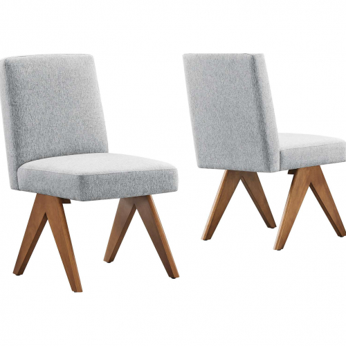 Lyra Dining Chair in Light Gray Fabric & Wood (Set of 2)