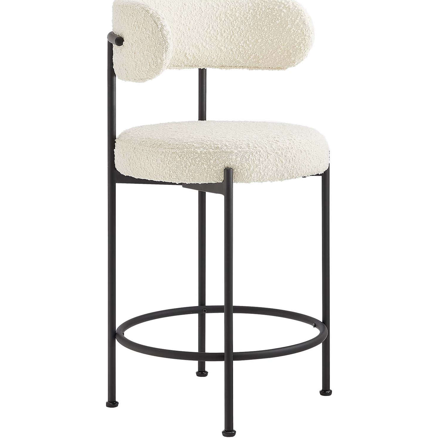 Albie Counter Stool in Ivory Boucle Fabric & Black Metal (Set of 2)