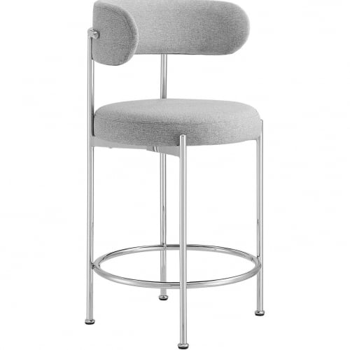 Albie Counter Stool in Gray Fabric & Silver Metal (Set of 2)