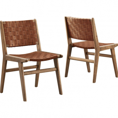 Saoirse Dining Chair in Brown Vegan Leather & Walnut Finish Wood (Set of 2)