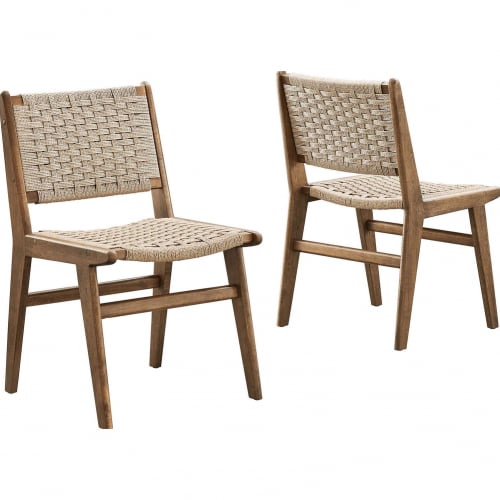 Saoirse Dining Side Chair in Natural Woven Rope & Walnut Finish Wood