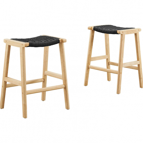 Saoirse Counter Stool in Black Woven Rope & Natural Finish Wood (Set of 2)