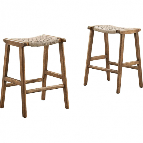 Saoirse Counter Stool in Natural Woven Rope & Walnut Finish Wood (Set of 2)