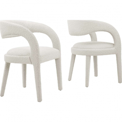 Pinnacle Dining Chair in Ivory Boucle Fabric & Silver Metal (Set of 2)