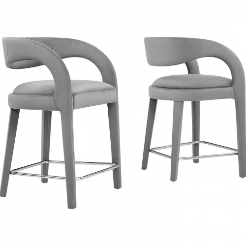 Pinnacle Counter Stool in Gray Performance Velvet & Silver Metal (Set of 2)