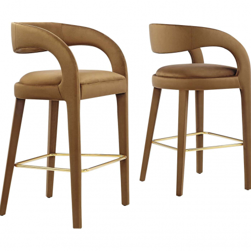 Pinnacle Bar Stool in Brown Performance Velvet & Gold Metal (Set of 2)