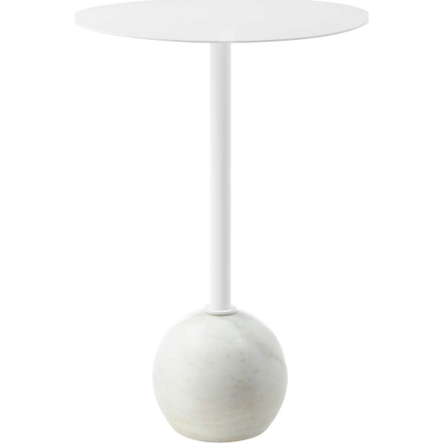 Aliza Round Side Table in White Metal & White Marble