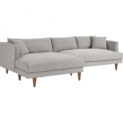 Zoya Down Filled Overstuffed Sectional Sofa w/ Left Facing Chaise in Light Gray Fabric