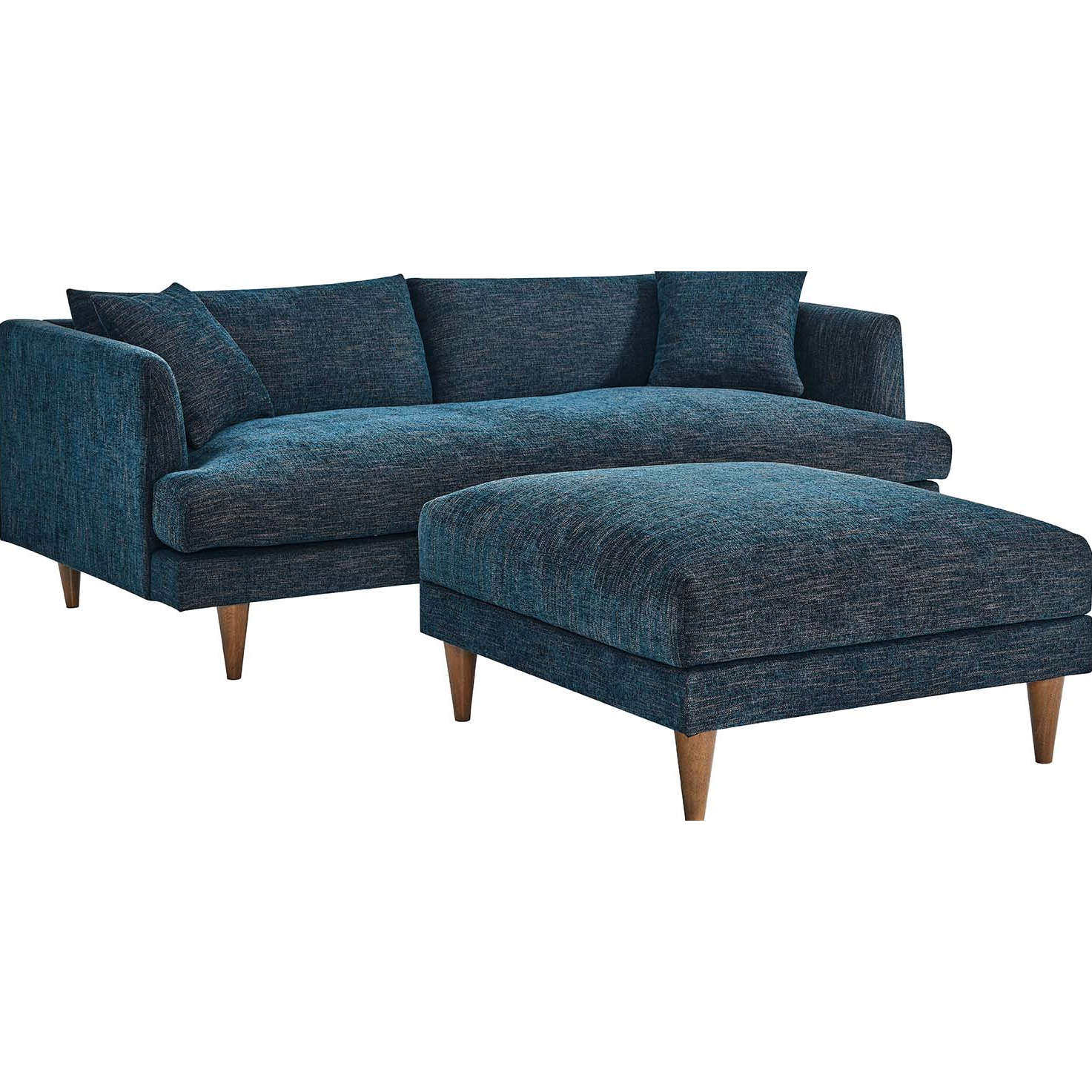 Zoya Down Filled Overstuffed Sofa & Ottoman Set in Azure Blue