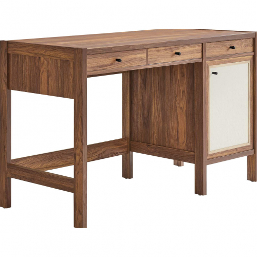 Capri 49" Office Desk in Walnut Wood Grain Laminate & Linen