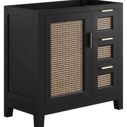 Dixie 36" Bathroom Vanity Cabinet (Sink Not Included) in Black & Rattan