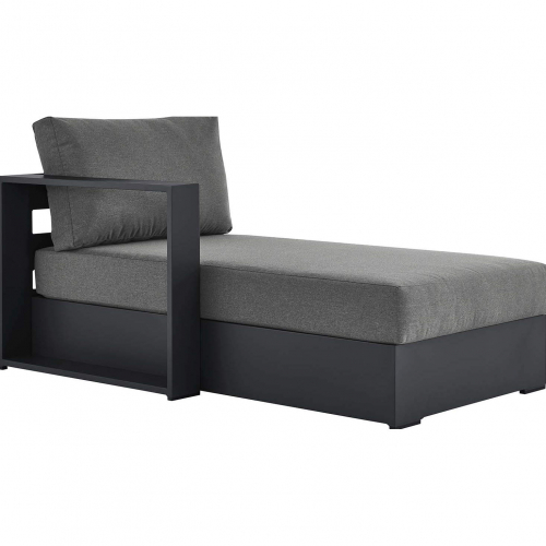 Tahoe Outdoor Modular Left Facing Chaise Lounge in Gray Aluminum & Charcoal Fabric