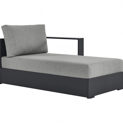 Tahoe Outdoor Modular Right Facing Chaise Lounge in Gray Aluminum & Gray Fabric