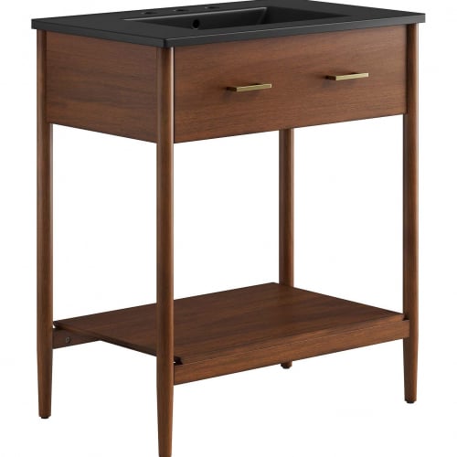 Zaire 30" Bathroom Vanity in Black Ceramic & Walnut Finish Wood