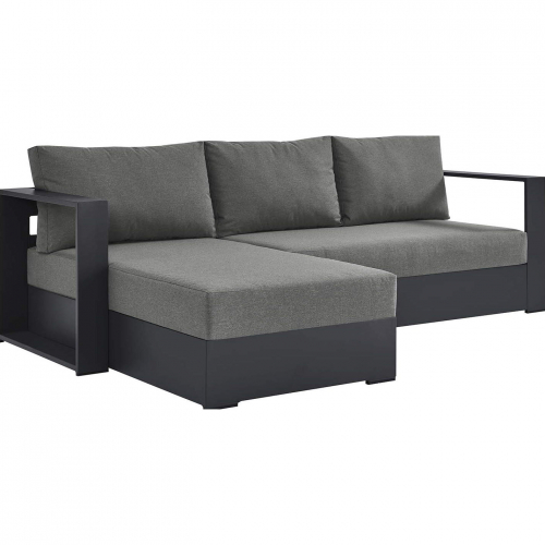 Tahoe Outdoor 2 Piece Sectional Sofa w/ Left Facing Chaise in Gray Aluminum & Charcoal Fabric