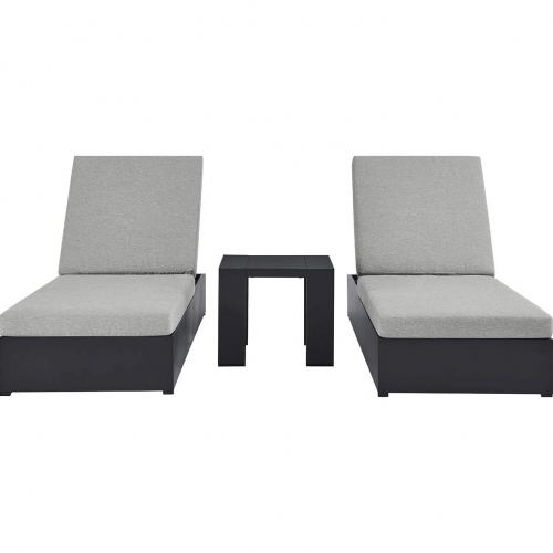 Tahoe Outdoor 3 Piece Chaise Lounge Set in Gray Aluminum & Gray Fabric