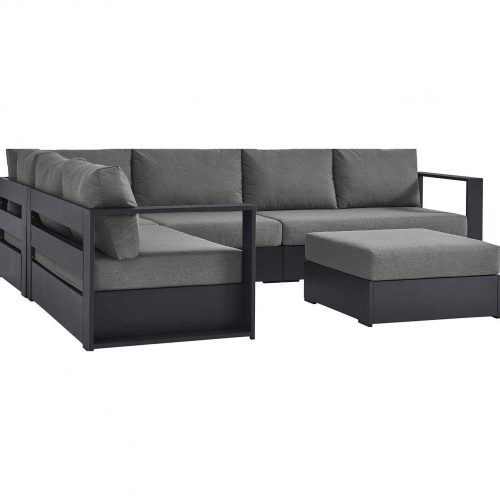 Tahoe Outdoor 5 Piece Sectional Sofa Set in Gray Aluminum & Charcoal Fabric