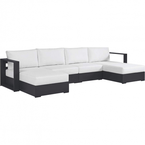 Tahoe Outdoor 4 Piece Sectional Sofa in Gray Aluminum & White Fabric