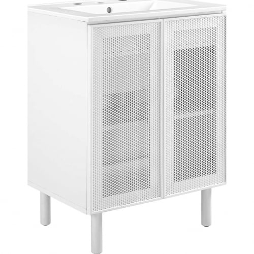 Calla 24" Bathroom Vanity in White Ceramic, White Finish & White Perforated Metal